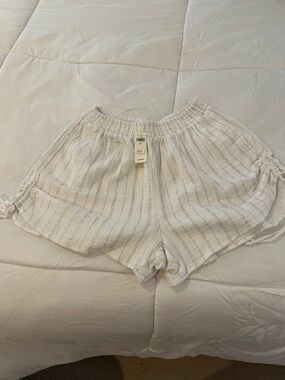 aerie Cream Stripe High-Waist Drawstring Shorts